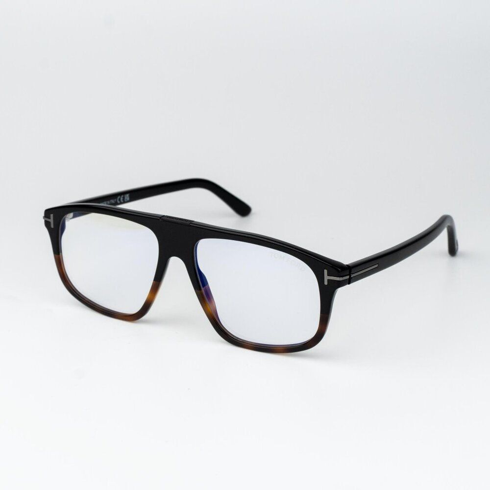 Tom Ford Women Eyeglasses Black Havana Blue Light Block Aviator FT5901-B-N 056